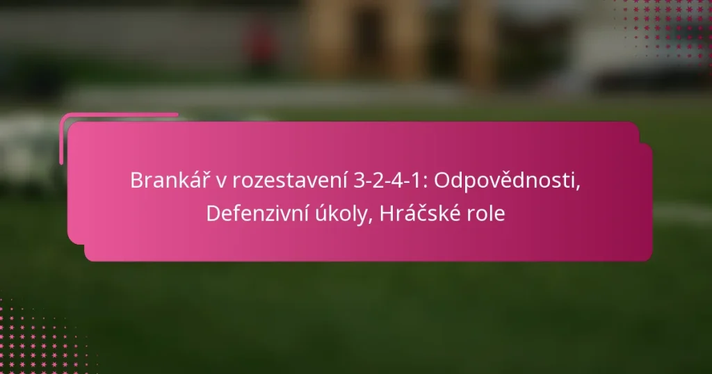 Brankář v rozestavení 3-2-4-1: Odpovědnosti, Defenzivní úkoly, Hráčské role